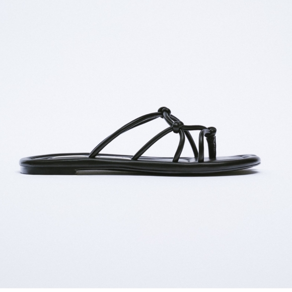 NWT Zara Black Flat Knotted Strap Sandals, Size 10 - Picture 4 of 13